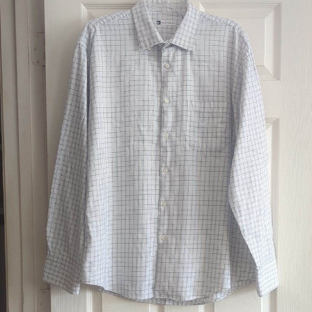 BACHRACH Mens Long Sleeve Shirt Pocket Blue/White Checkered Size XL Cotton